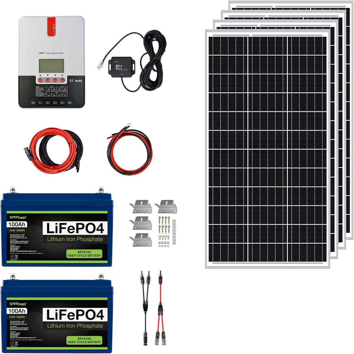 12V 100Ah LiFePO4 Solar Power Kit with 400W Panels and 30A MPPT Controller N71051