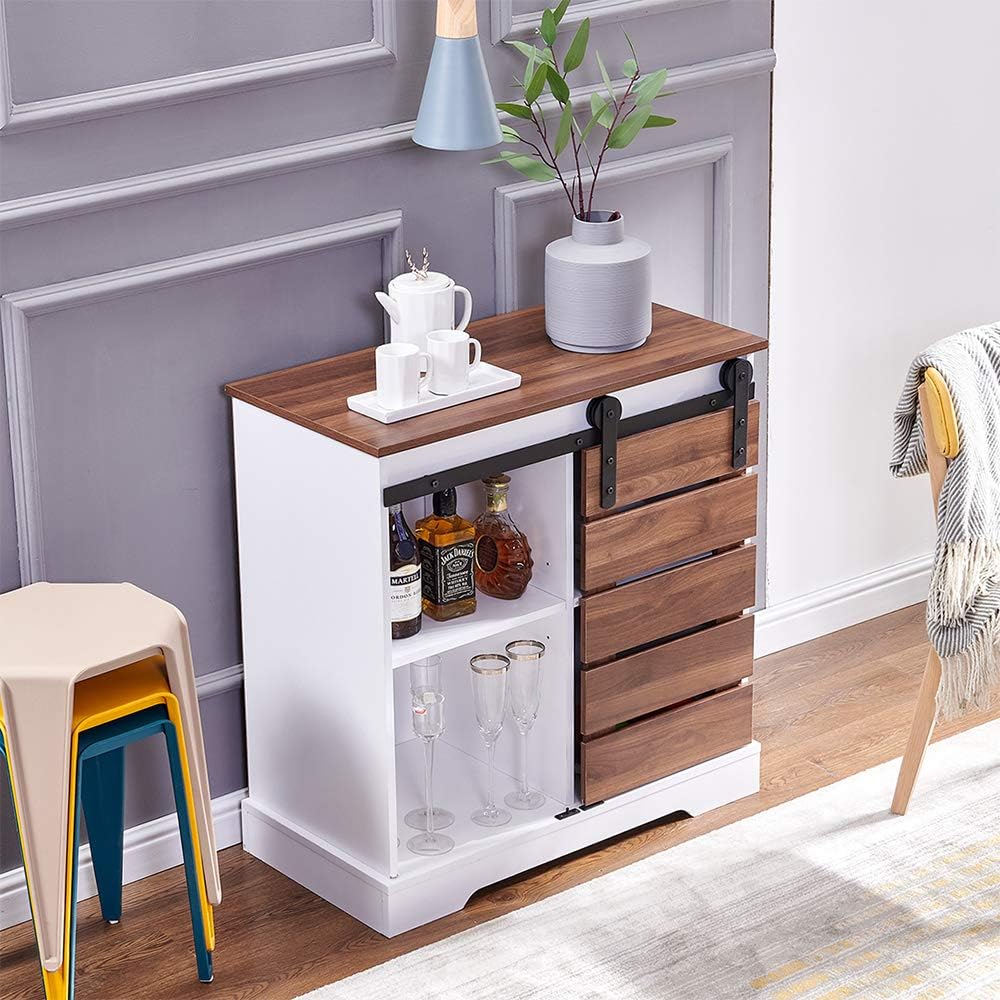 Wooden Storage Cabinet with Sliding Door and 2 Layer Shelf A828205
