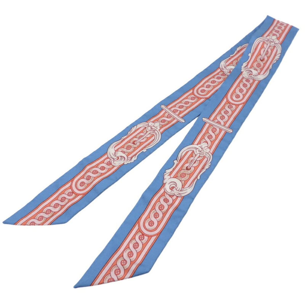 Pre-Owned 100% Silk Scarf Muffler Blue Jean Rose A420