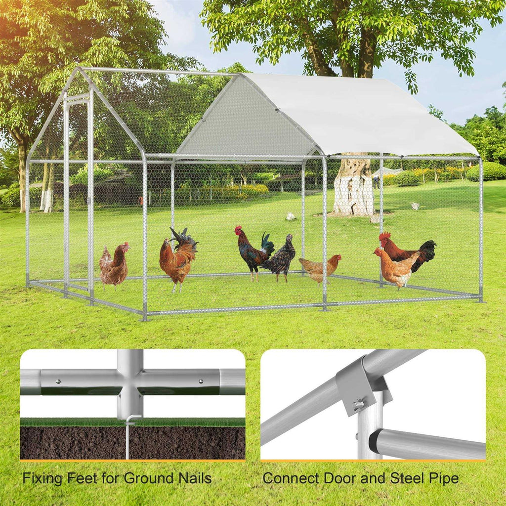 Chicken Coop Large Metal Run for 20 Chickens Walk in Poultry Cage with Waterproof Cover T524