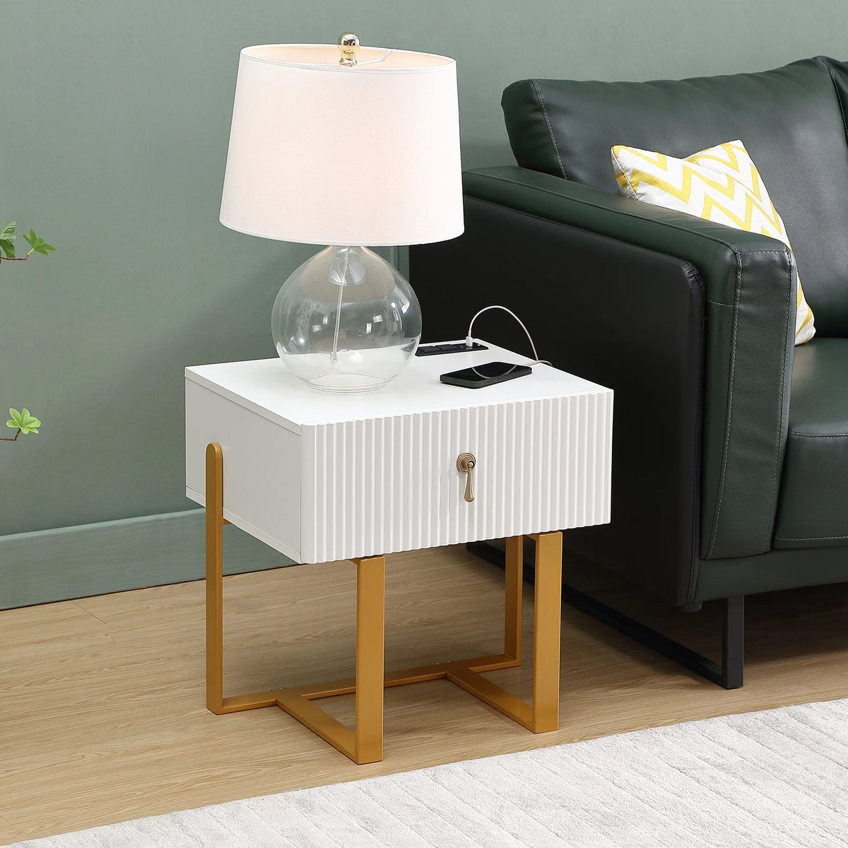 White Bedside Table with Drawers M722