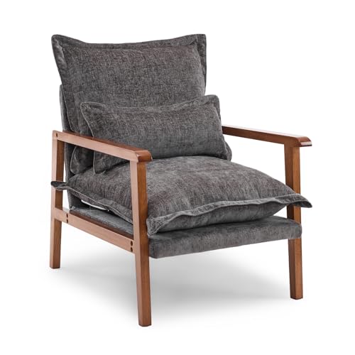 Gray-Blue Accent Armchair with Lumbar Pillow E18226