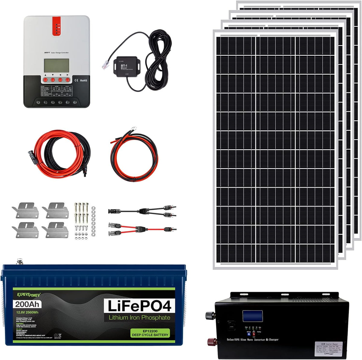 12V 100Ah LiFePO4 Solar Power Kit with 400W Panels and 30A MPPT Controller N71051