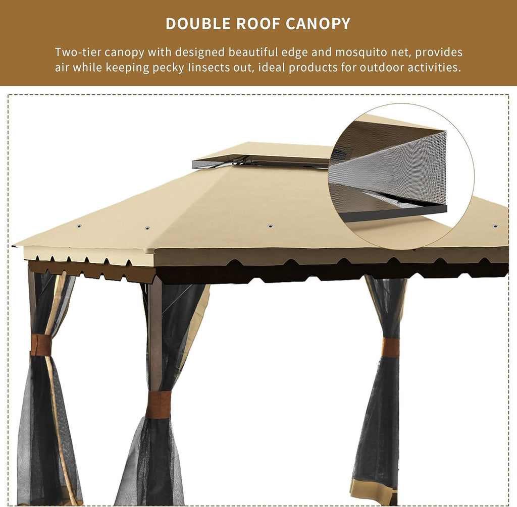 10x12 ft Steel Gazebo with Mosquito Netting M6687
