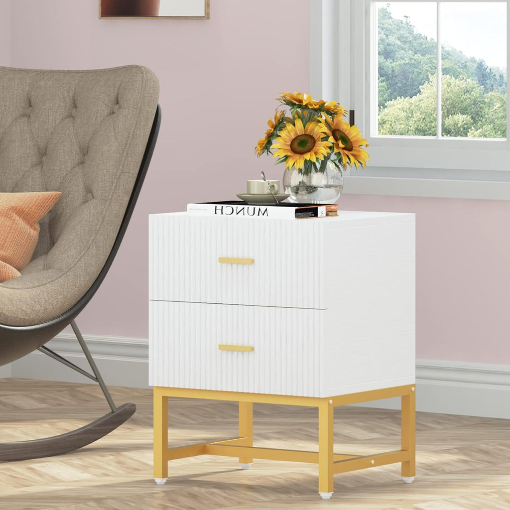 2-Drawer Nightstand with Storage Cabinet Metal Frame T63648