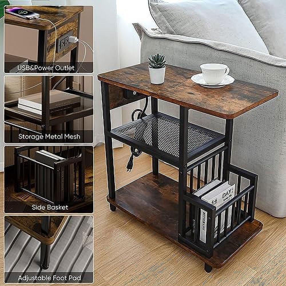 Brown Set of 2 Side Tables with USB Ports and Outlets X3835