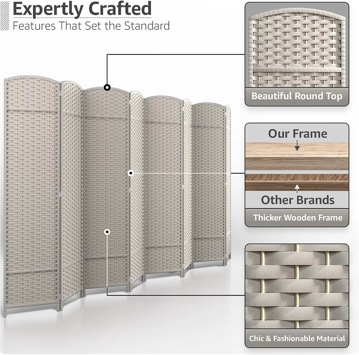 6 ft. Tall Extra Wide Beige Folding Privacy Screen D791