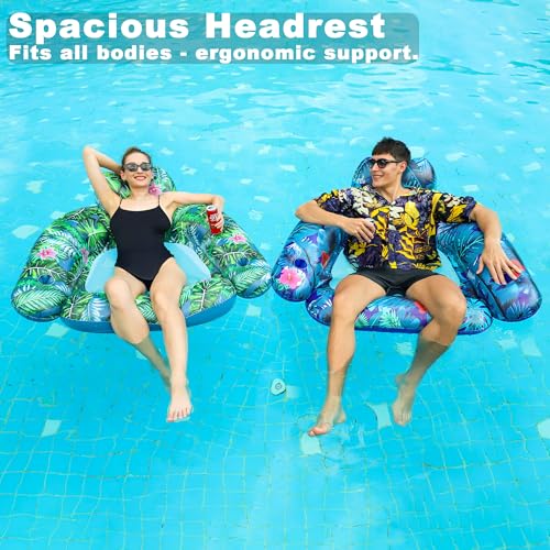 2 Pack Inflatable Pool Float Chairs with Cup Phone Holder B6078