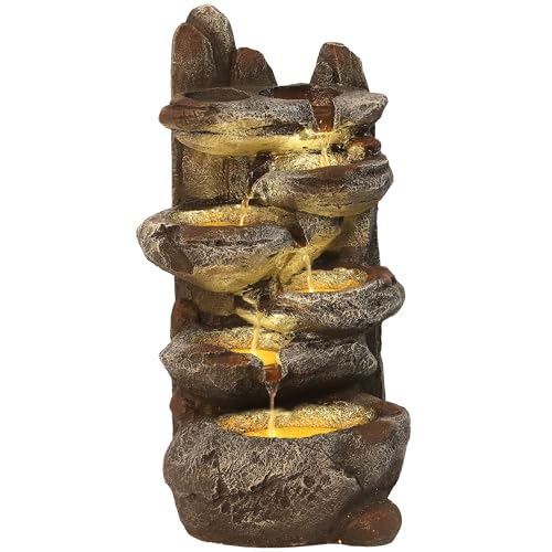 6-Tier Cascading Rock Water Fountain with Lights K9842