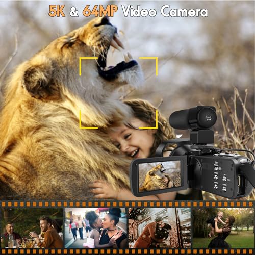 5K Video Camera 64MP Camcorder 18X Zoom WiFi Digital Camera E29215