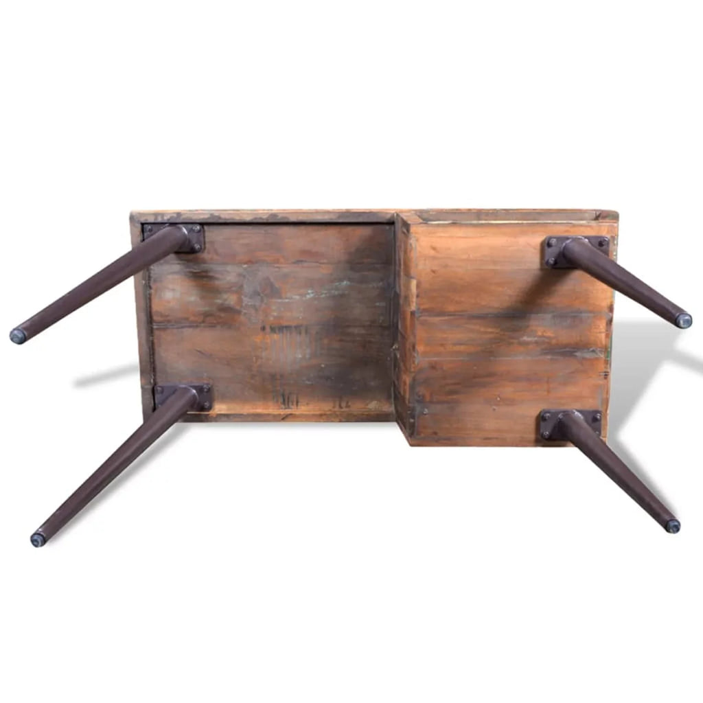 Rustic Desk with Storage Compartment Reclaimed Wood Tabletop Iron Legs G22006