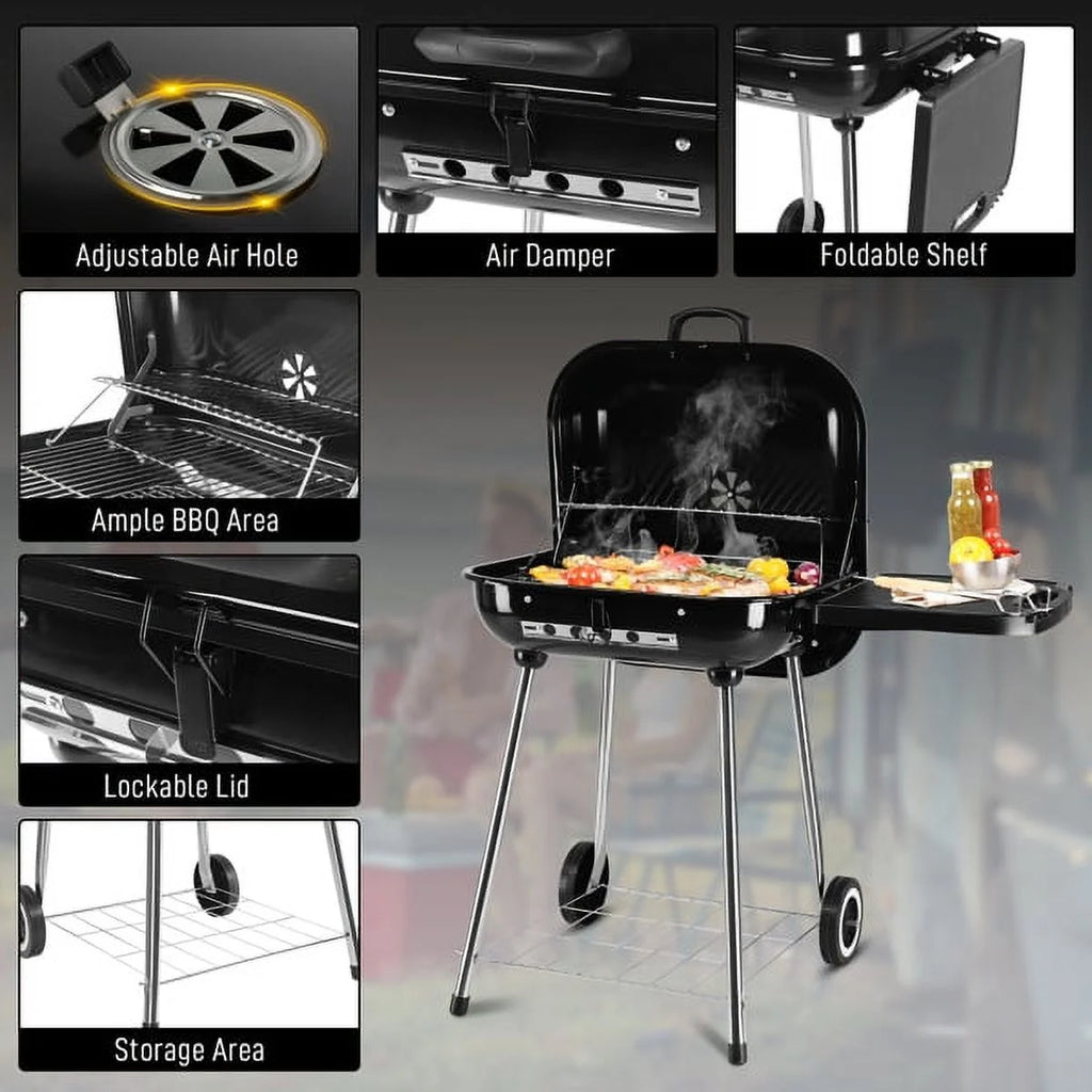 28" Portable Charcoal Grill with Wheels D77353