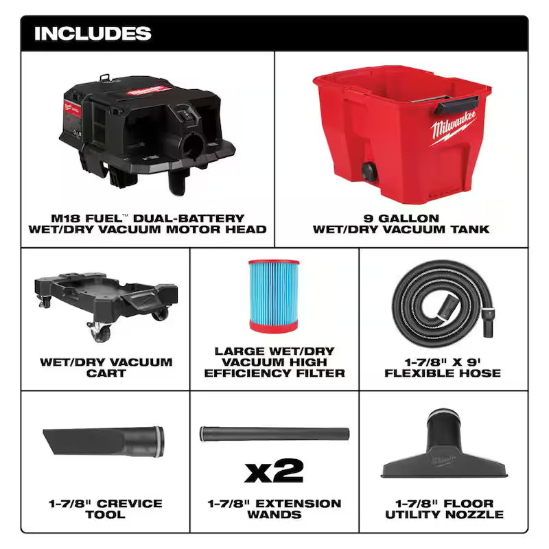 9 Gal. Cordless Wet/Dry Shop Vacuum with Utility Brush and Nozzle B6184