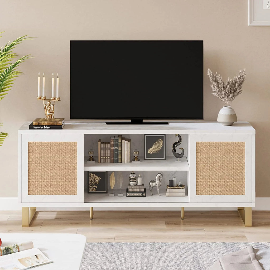 White TV Stand with Doors and Shelves T927