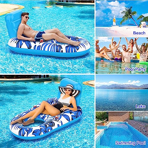 Inflatable Pool Float Lounger with Backrest and Cup Holders Q339412