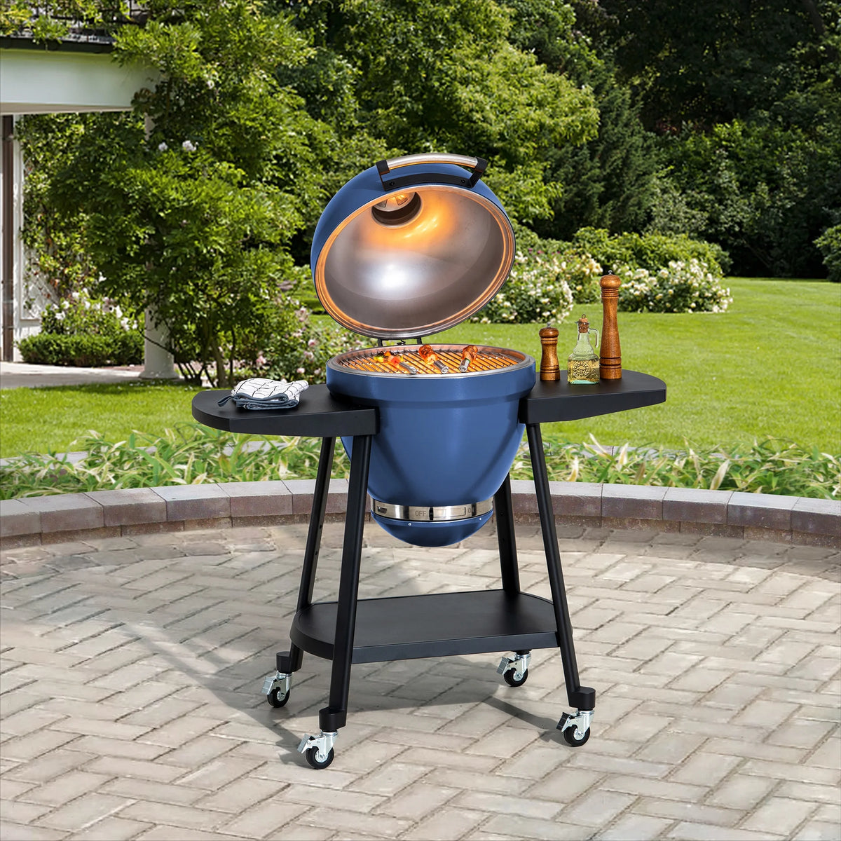 Green Egg-shaped Grill with Pizza Plate J687124