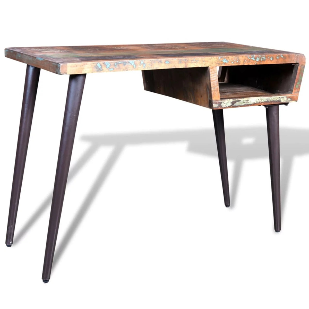 Rustic Desk with Storage Compartment Reclaimed Wood Tabletop Iron Legs G22006