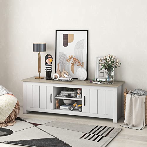2 Doors TV Stand with Open Shelves and Cable Management Holes U532108