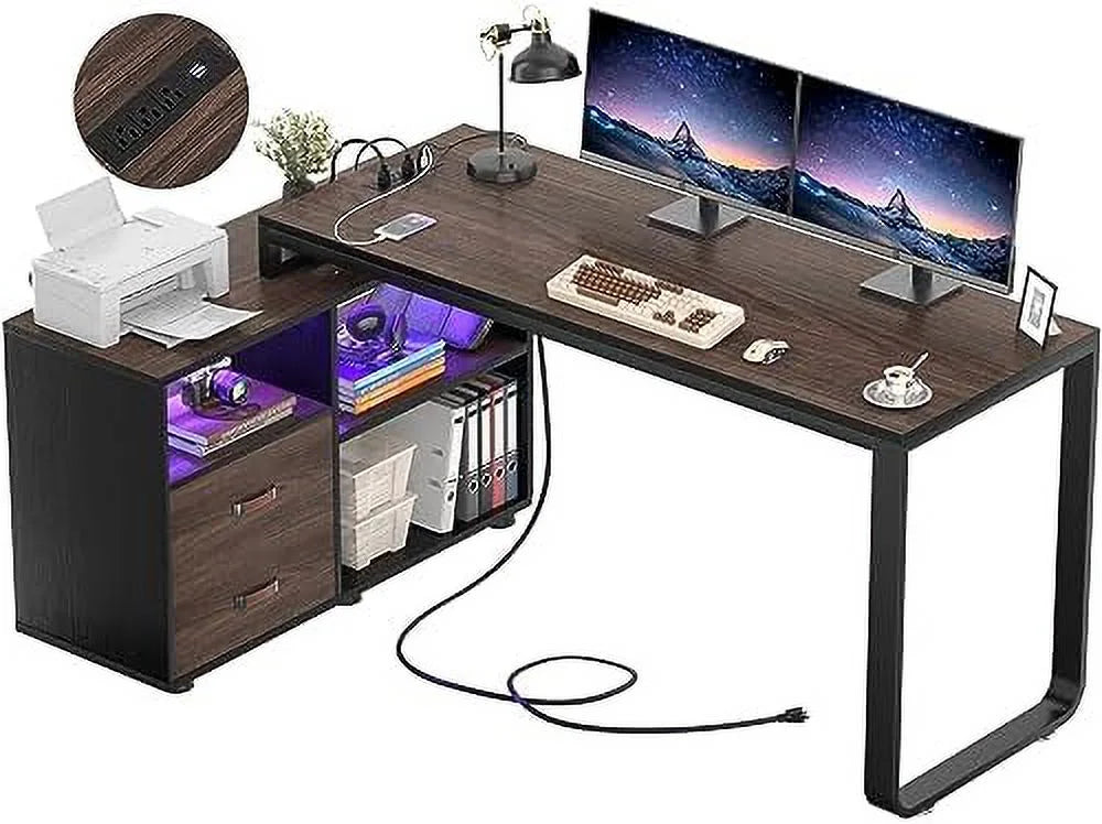 L Shaped Desk with File Cabinet and Power Outlet W548246