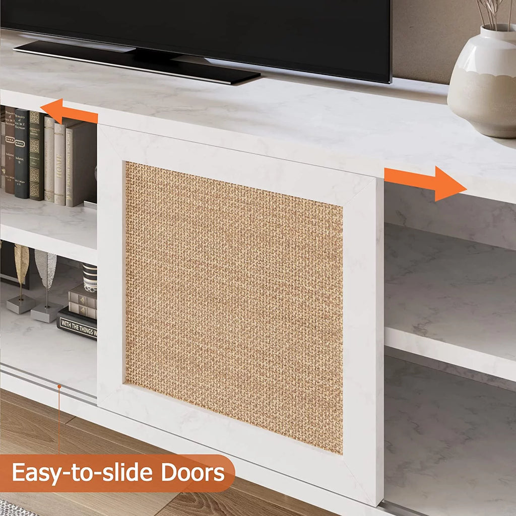 White TV Stand with Doors and Shelves T927