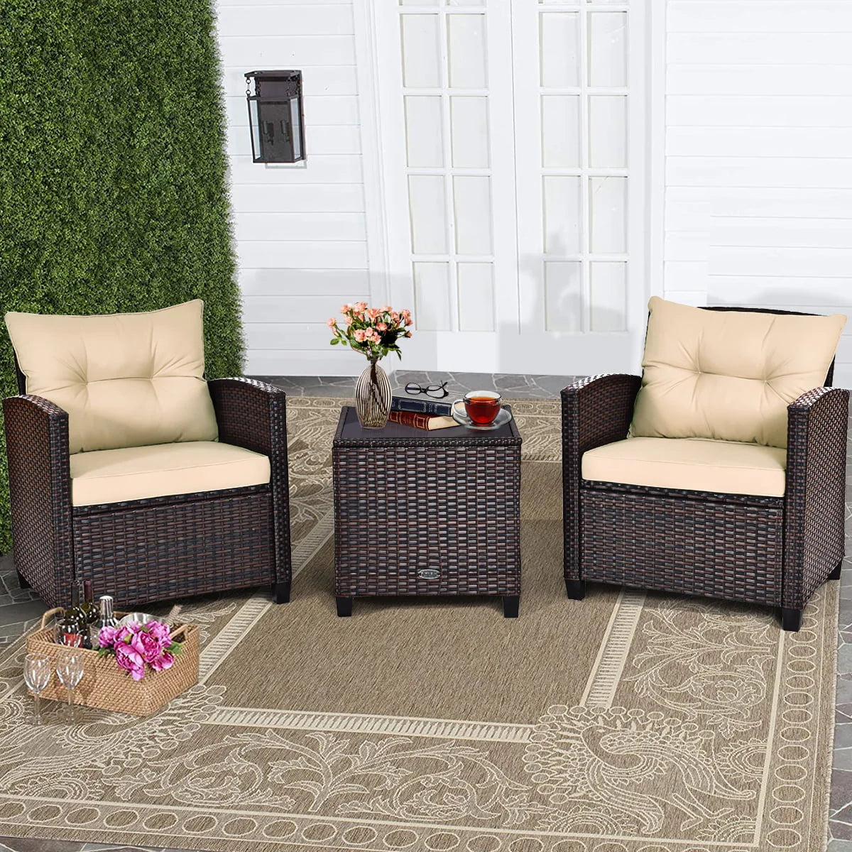 3 Pc Black Patio Rattan Furniture Set I234