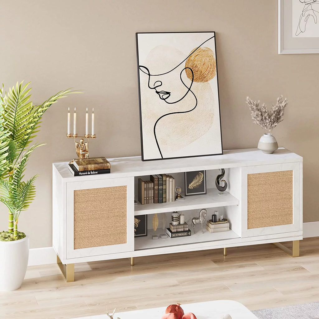 White TV Stand with Doors and Shelves T927