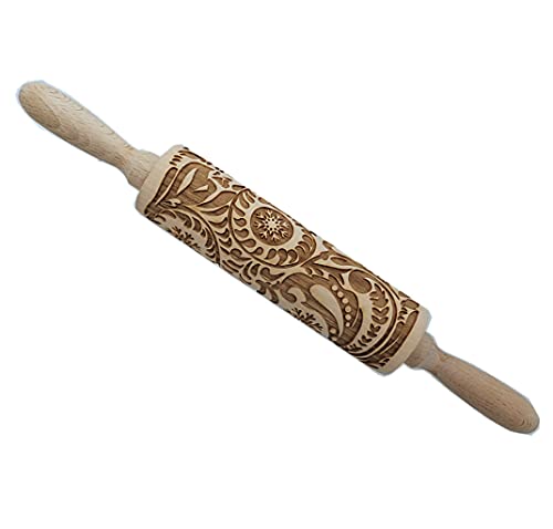 14.9" Paisley Engraved Wooden Rolling Pin S5970