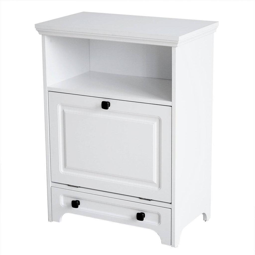 White Pet Feeding Station with Food Storage Cabinet Y9291