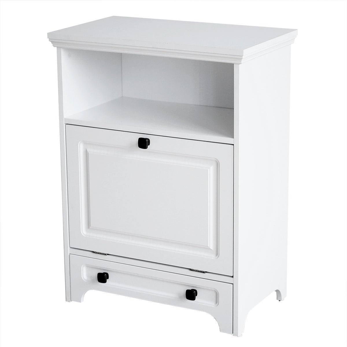 White Pet Feeding Station with Food Storage Cabinet Y9291