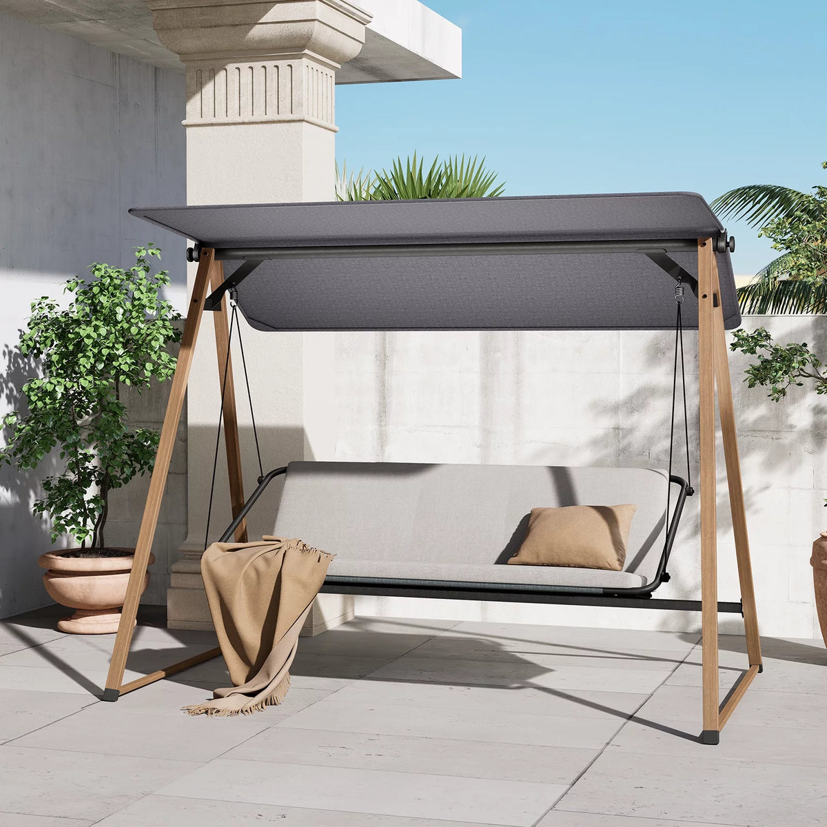 Gray 3-Seat Porch Swing with Stand P731