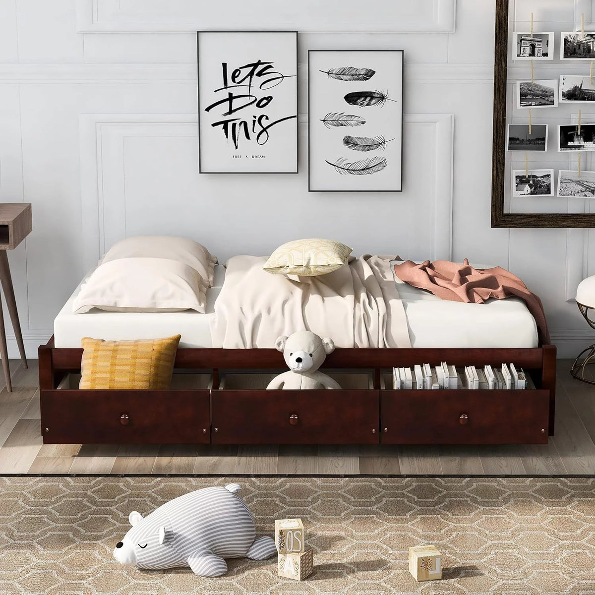 Solid Wood Platform Storage Bed with 3 Drawers I926
