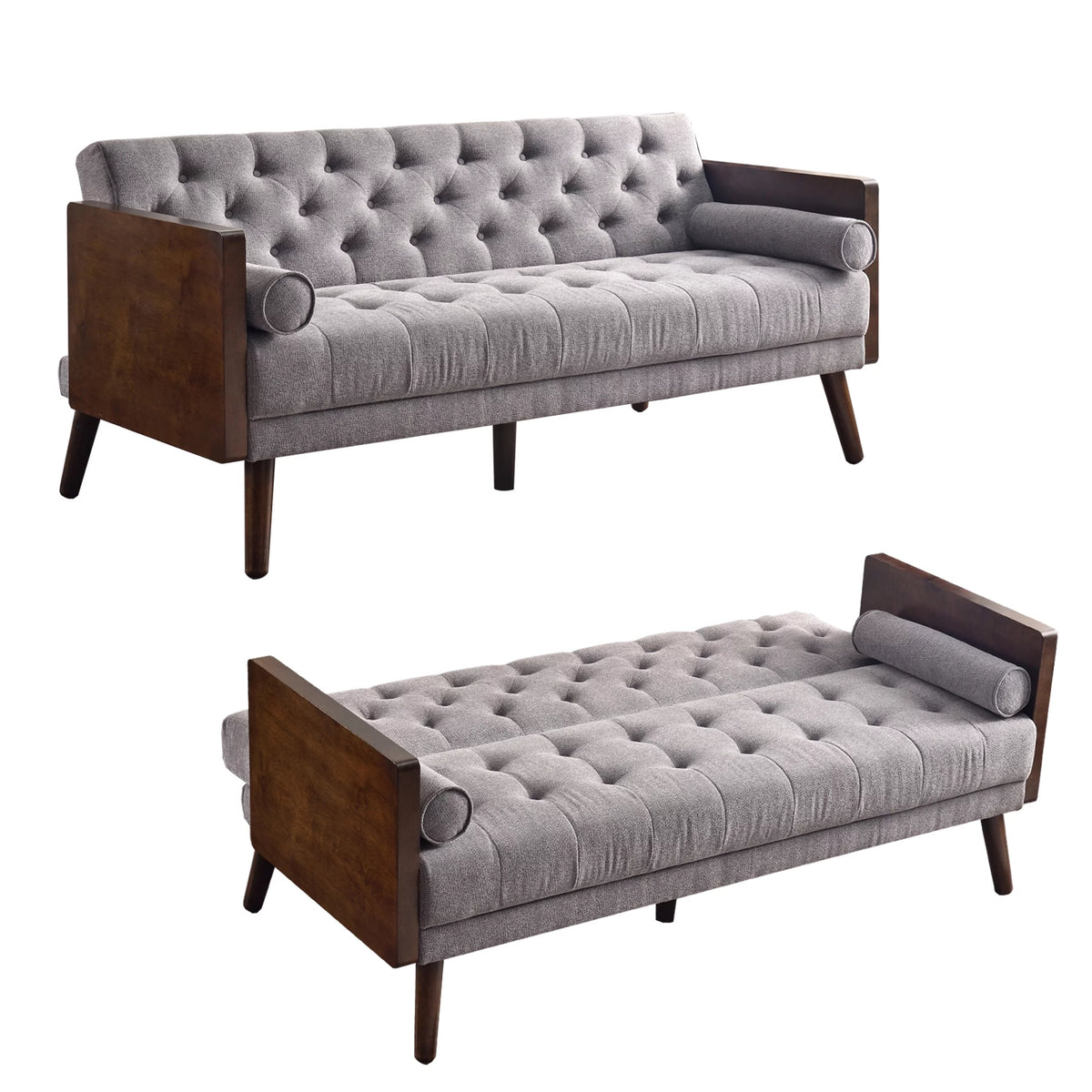 70 inch Grey Chenille Convertible Futon Sofa Bed O66410