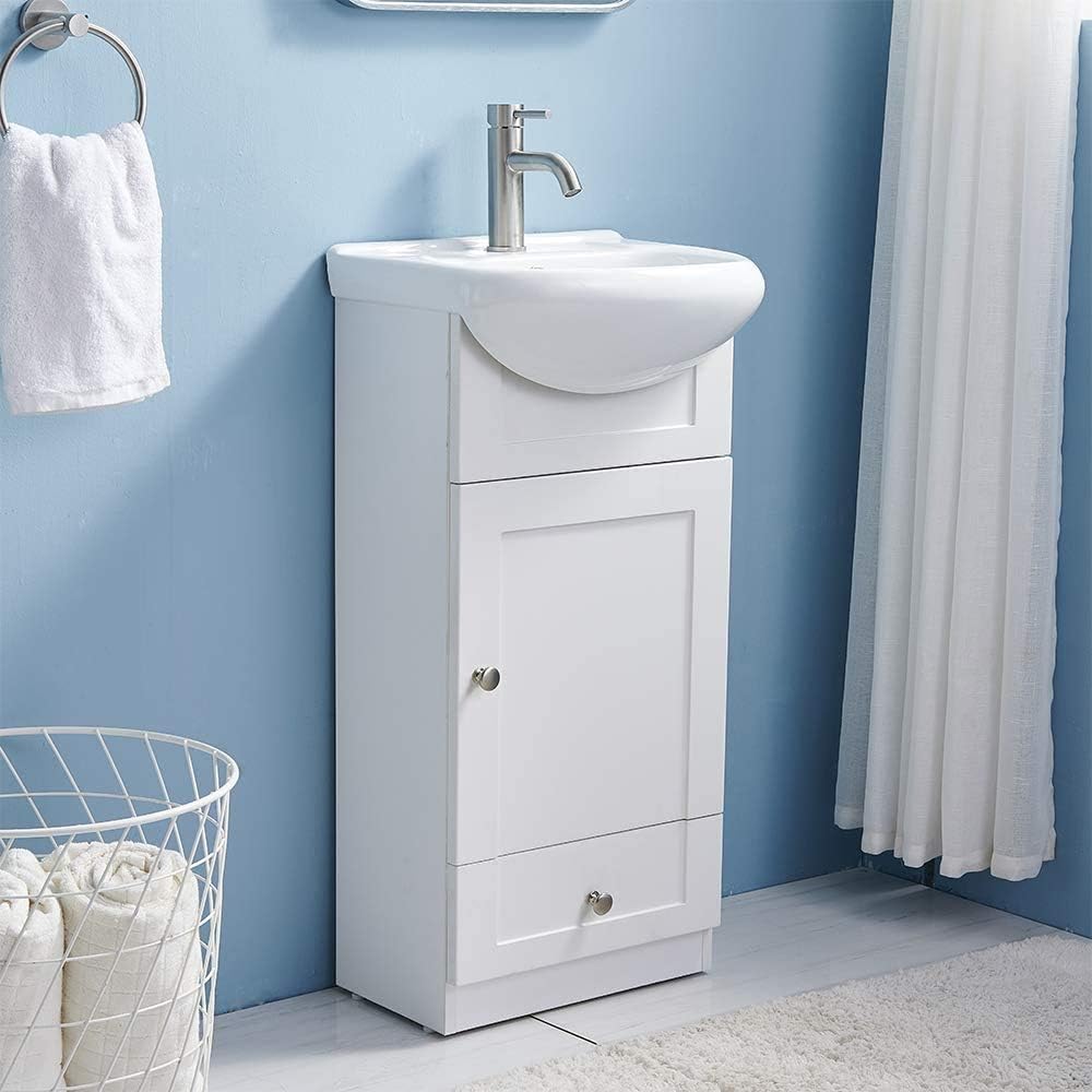 18 Inch White Bathroom Vanity Set with Ceramic Sink J48549