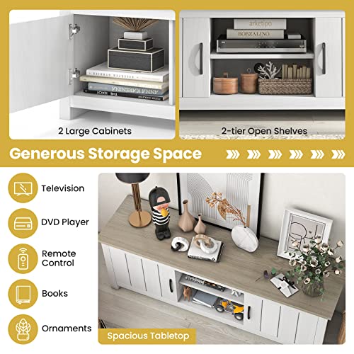 2 Doors TV Stand with Open Shelves and Cable Management Holes U532108