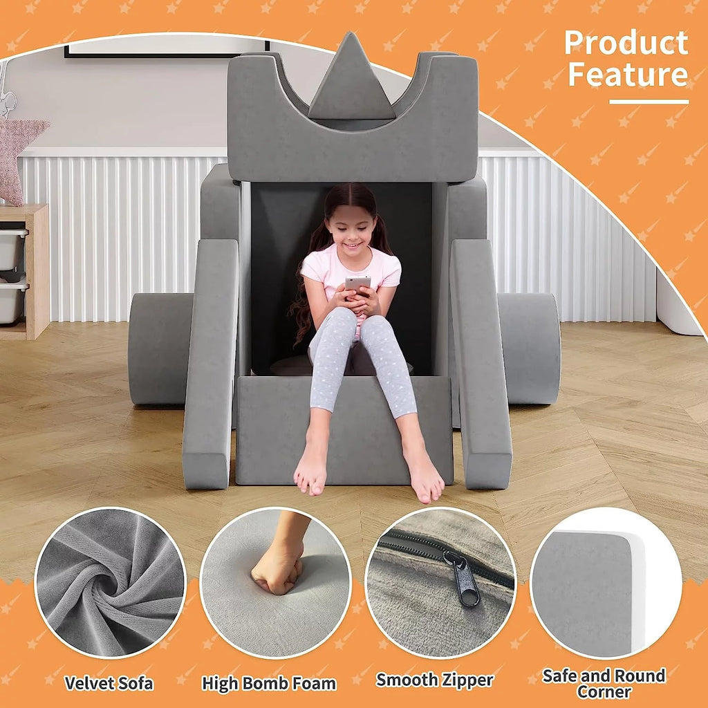 13Pcs Kids Couch, Toddler Couch, Fold Out Couch, Modular Couch, Gray E59853