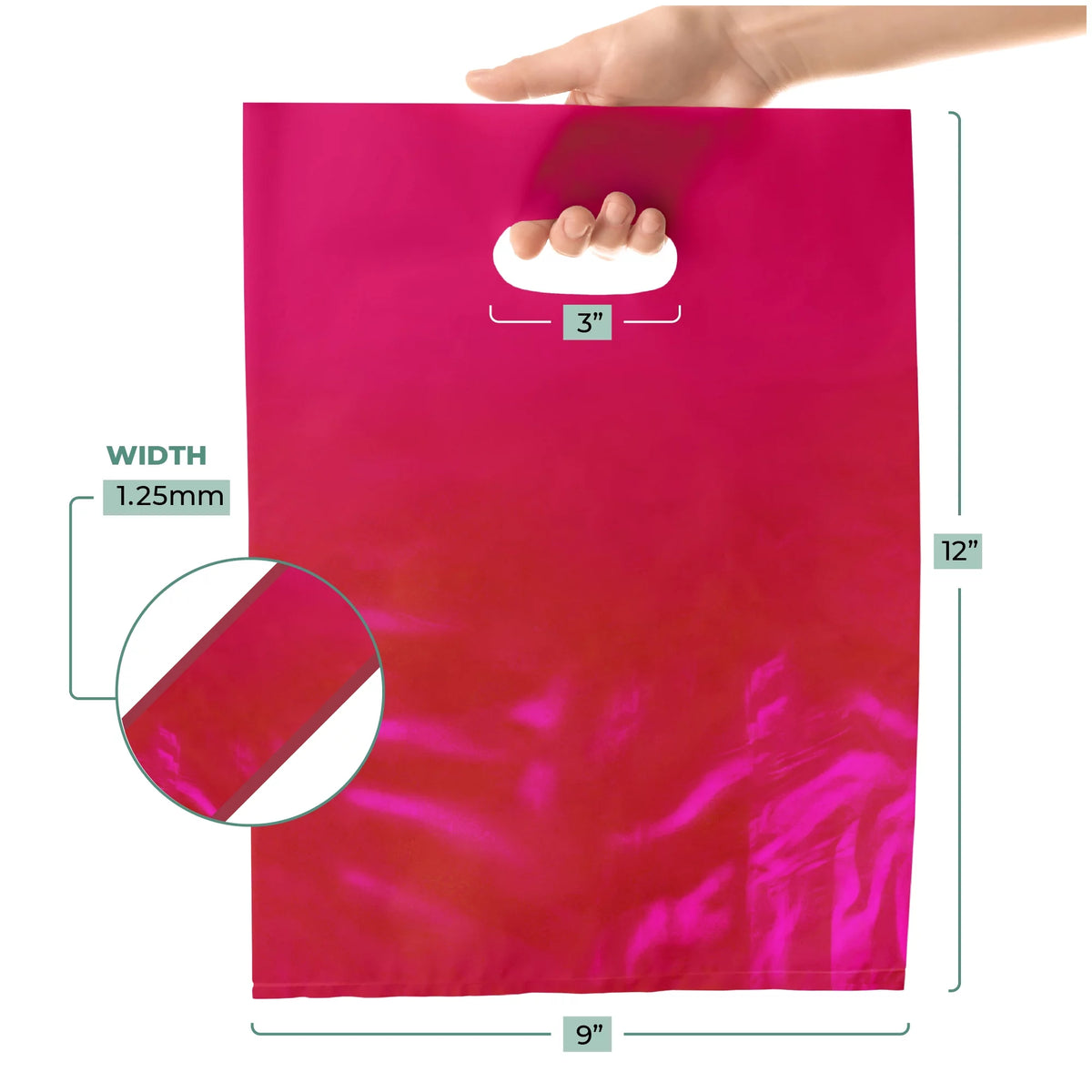 500 Pack 9" x 12" 1.25 mil Pink Glossy Plastic Retail Bags U997391