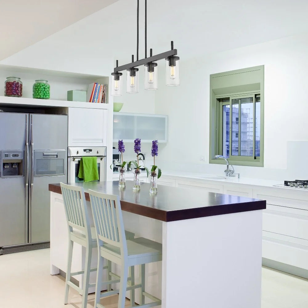Pewter Linear Pendant with Ribbed Clear Glass U513875