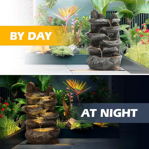 6-Tier Cascading Rock Water Fountain with Lights K9842