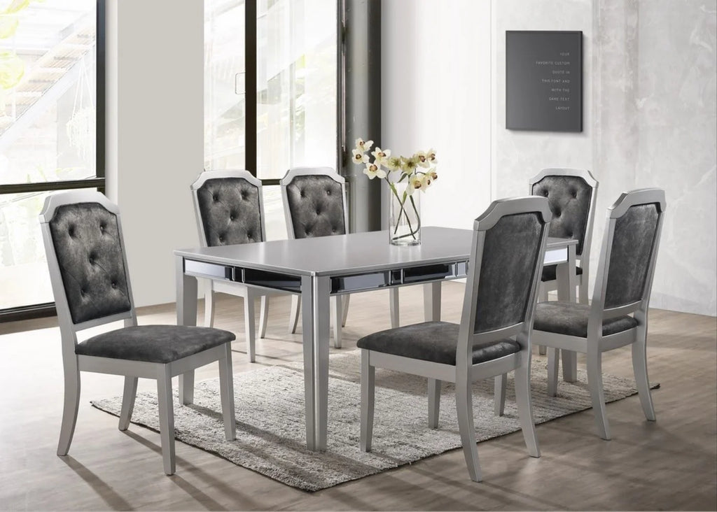 Grey Silver Dining Table Set for 6 J4325