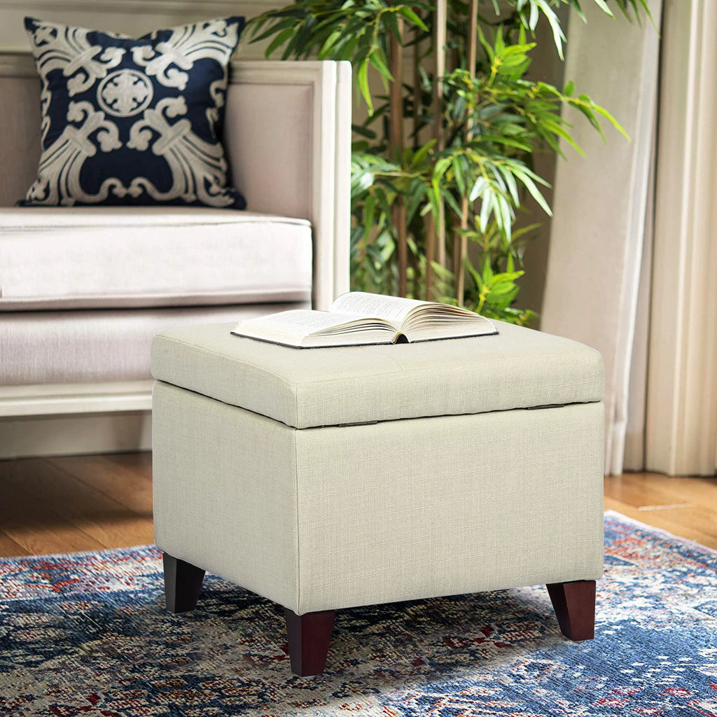 White Square Fabric Storage Ottoman K186