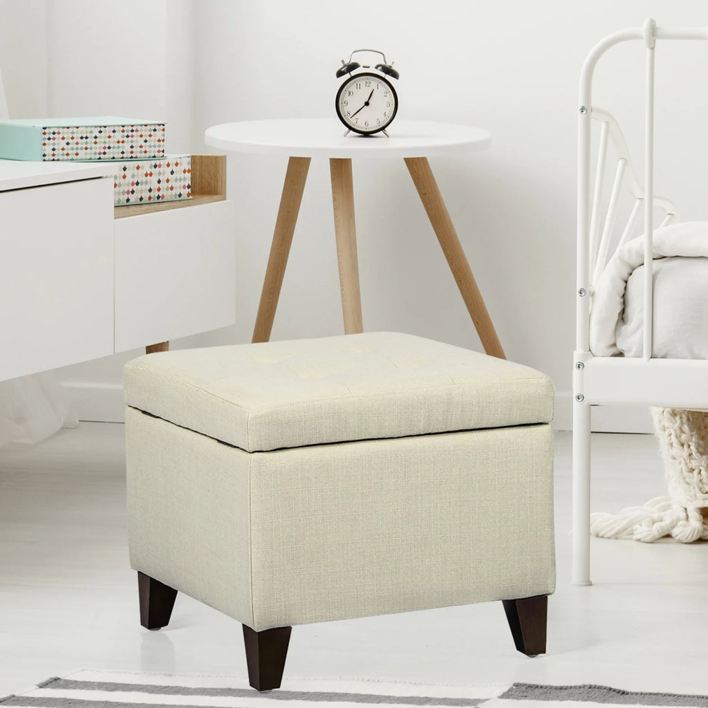 White Square Fabric Storage Ottoman K186