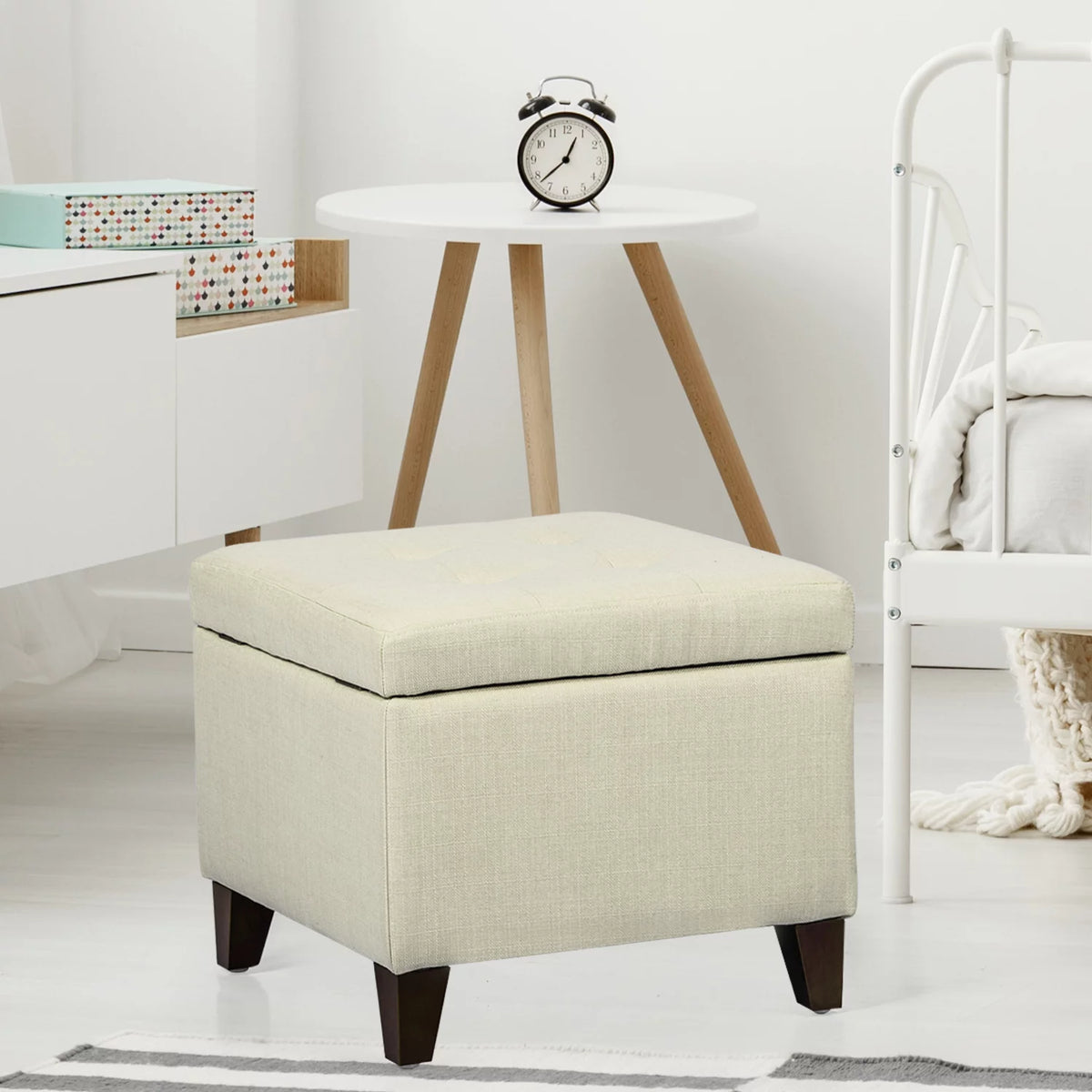 White Square Fabric Storage Ottoman K186