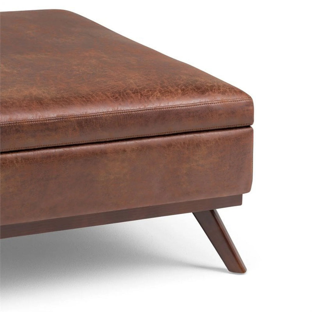 Faux Air Leather Square Coffee Table Ottoman in Saddle Brown U520