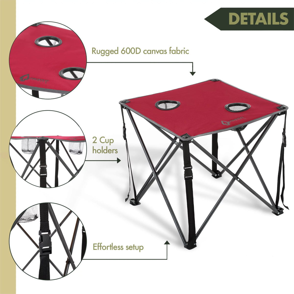 Heavy-Duty Portable Camping Folding Table with Cup Holders and Carrying Case C2380