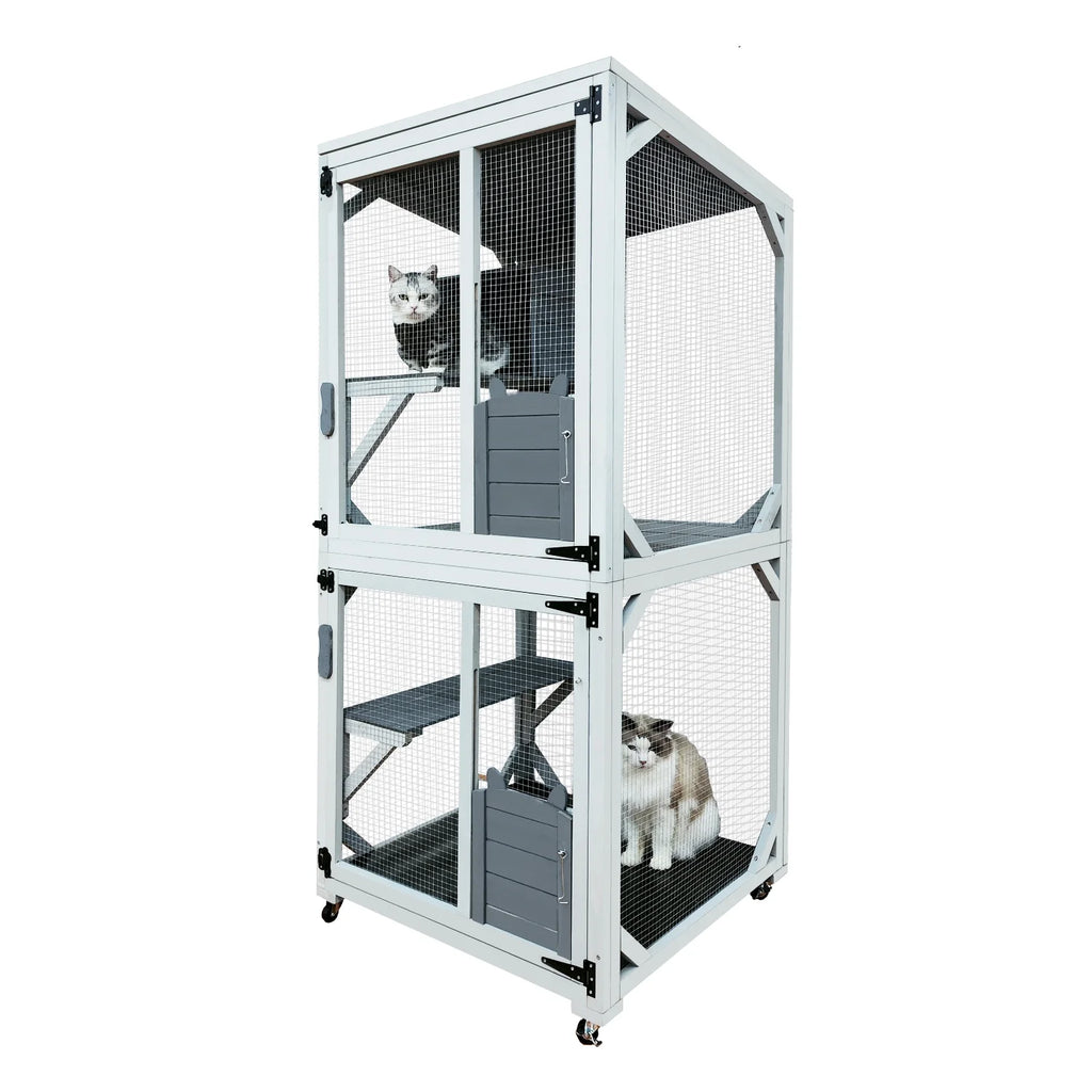 Wooden Outdoor Cat Enclosure with Wheels H431