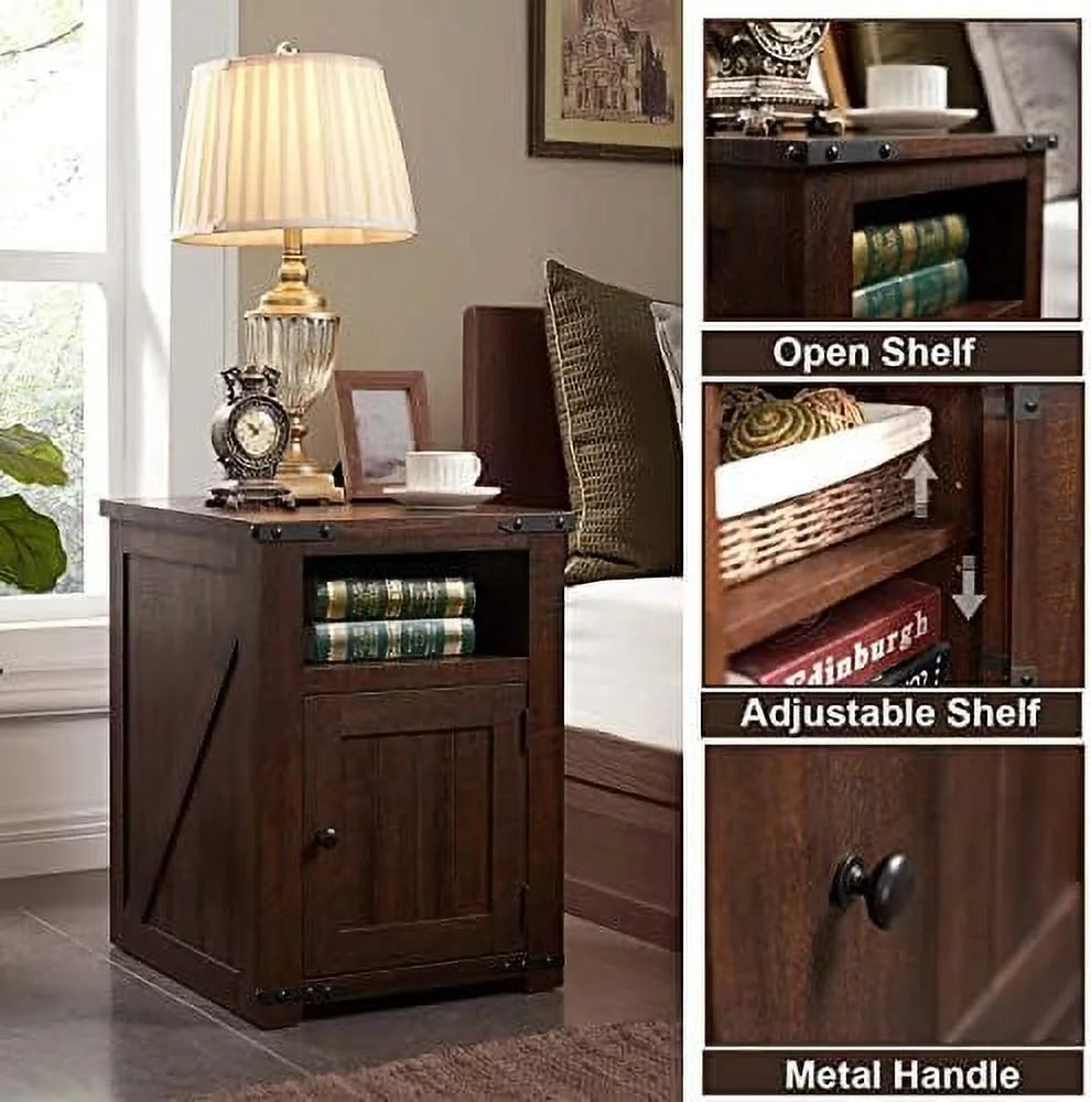 20" Farmhouse Wood End Table with Charging Station Q9462