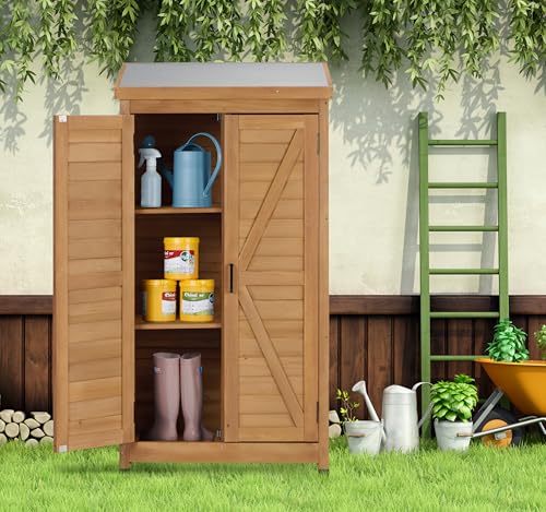 58''x30''x18'' Outdoor Wooden Storage Shed with Metal Top R345