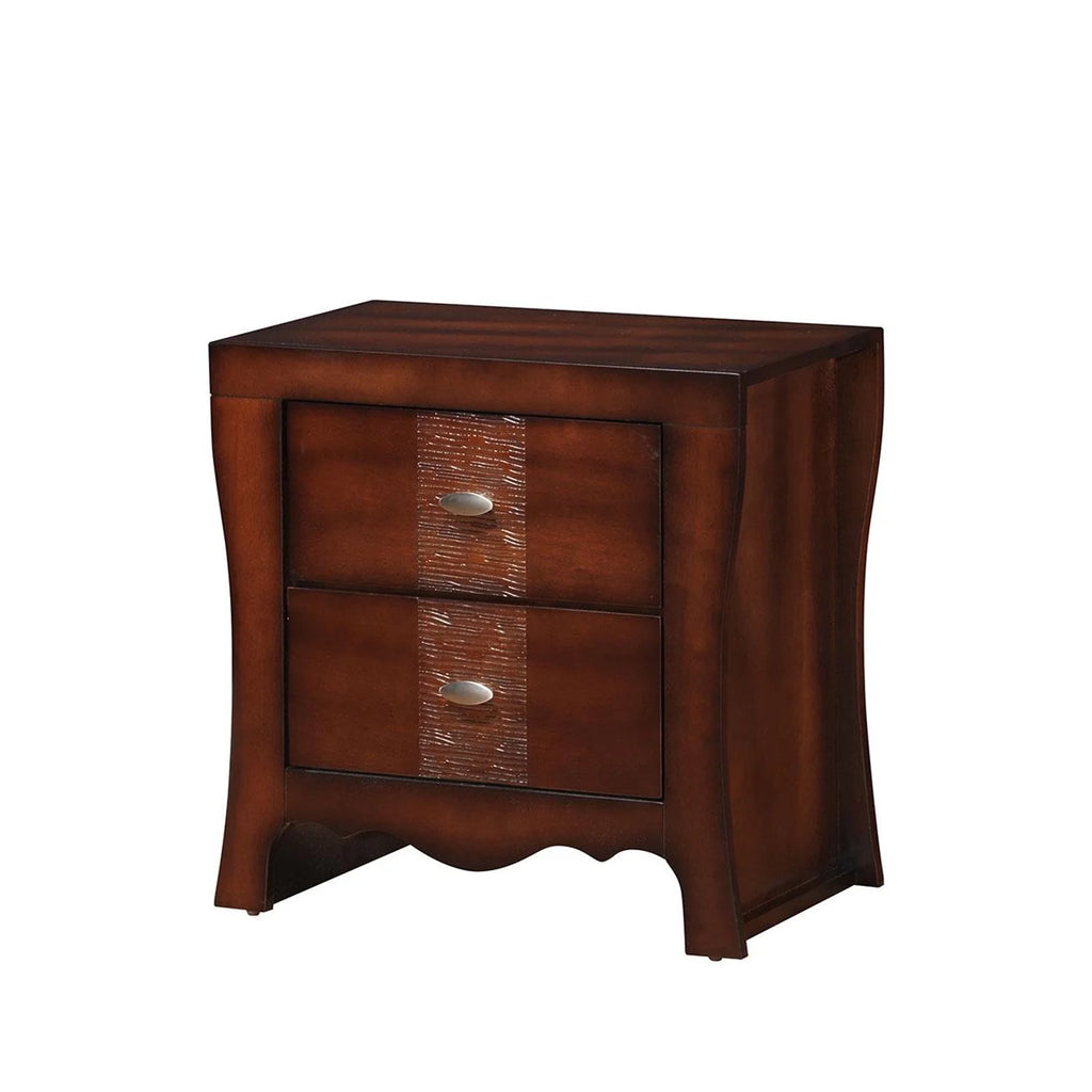 Dark Walnut 2 Drawer Nightstand with Chrome Knobs J5097