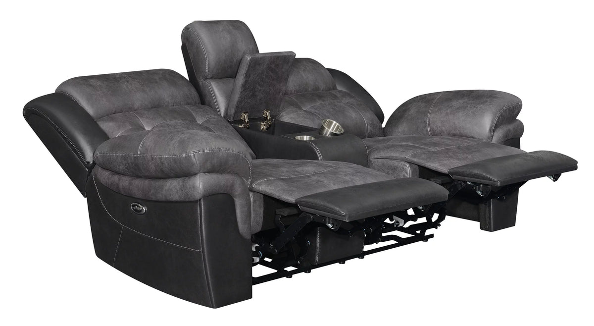 Charcoal and Black Tufted Cushion Motion Loveseat I5617