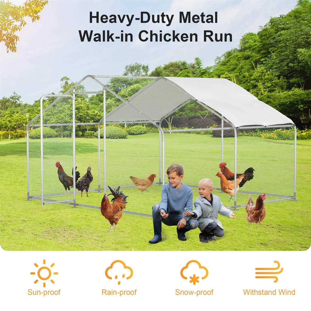 Chicken Coop Large Metal Run for 20 Chickens Walk in Poultry Cage with Waterproof Cover T524